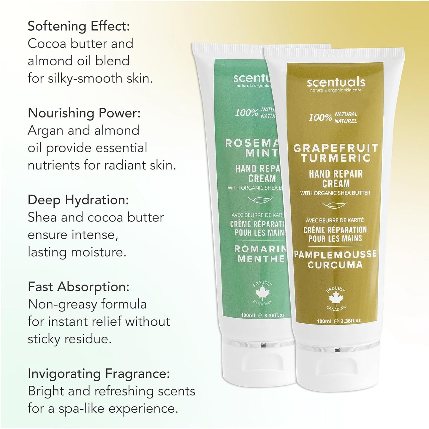 Hand Cream Set of 2, with Shea Butter, Cocoa Butter, Argan & Almond oil, Moisturizing Dry Hands. Rosemary Mint + Grapefruit Turmeric (100ml x 2/3.38 fl.oz x 2)