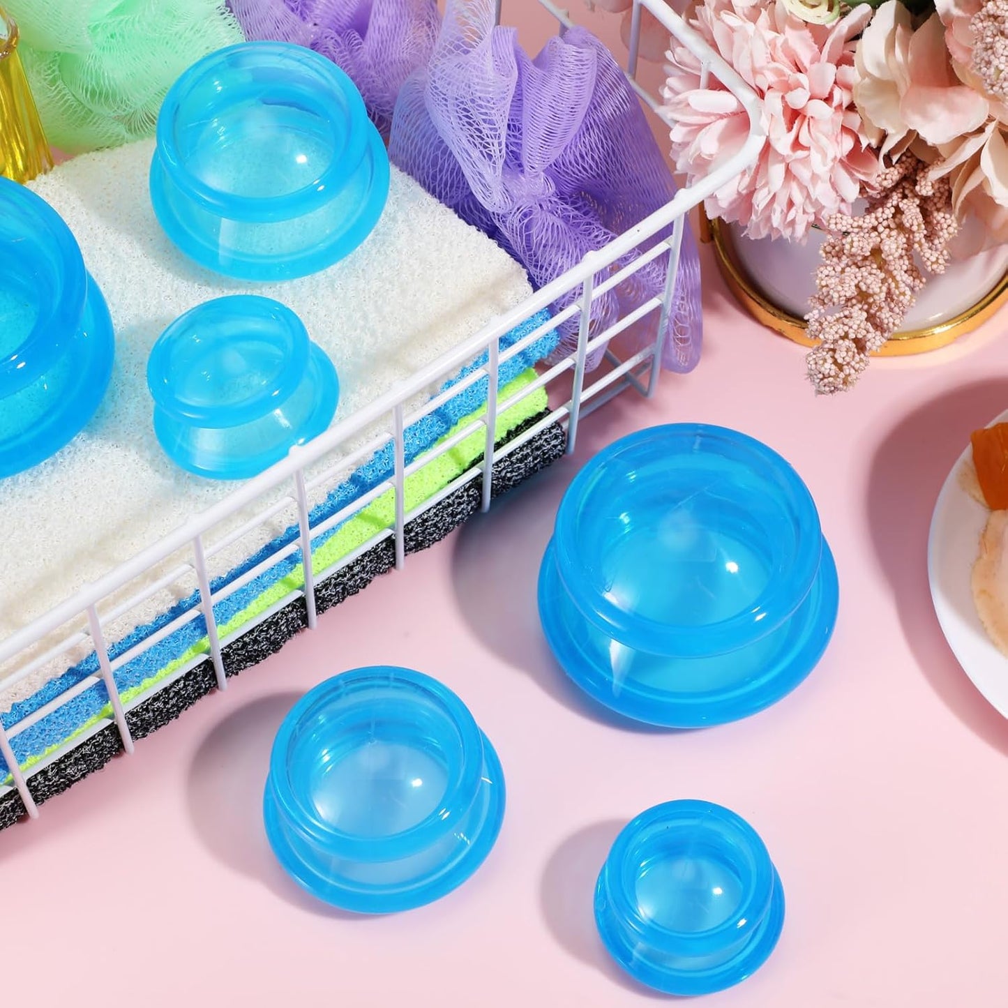 TrelaCo 6 Pcs Cupping Kit for Massage Therapy 3 Sizes Silicone Cupping Set Chinese Massage Therapy for Studio Household Cellulite Joint Pain Muscle Pain(Clear Blue)