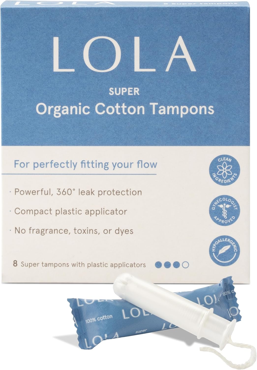 LOLA Organic Cotton Tampons, 8 Count - Super Non-Toxic Tampons, Period Feminine Hygiene Products, HSA FSA Approved Products Feminine Care