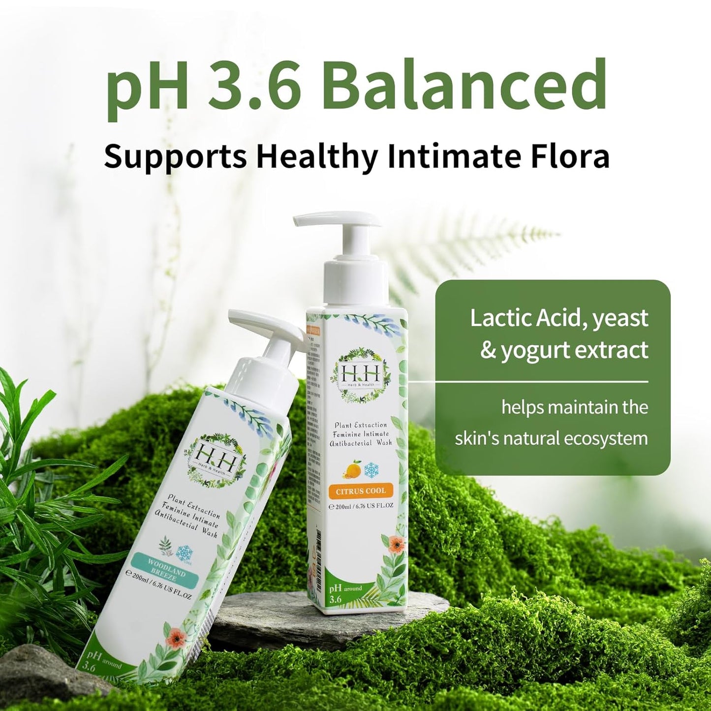 HH Herb & Health Feminine Wash for Women, pH3.6 Lactobacillus Cleanser with Botanical Extracts, Hydrating & Cooling Intimate Care for Odor Dryness and Itch, Sensitive Skin Safe, Lavender Scent Cool