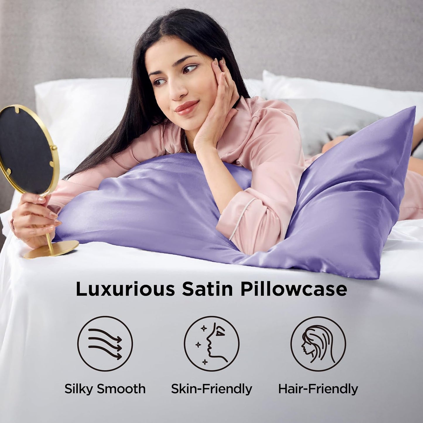 Bedsure Satin Pillowcase for Hair and Skin Queen - Lilac Silky Pillowcase 2 Pack with Envelope Closure, Similar to Silk Pillow Cases, Gifts for Women Men, 20x30 Inches, 2pcs