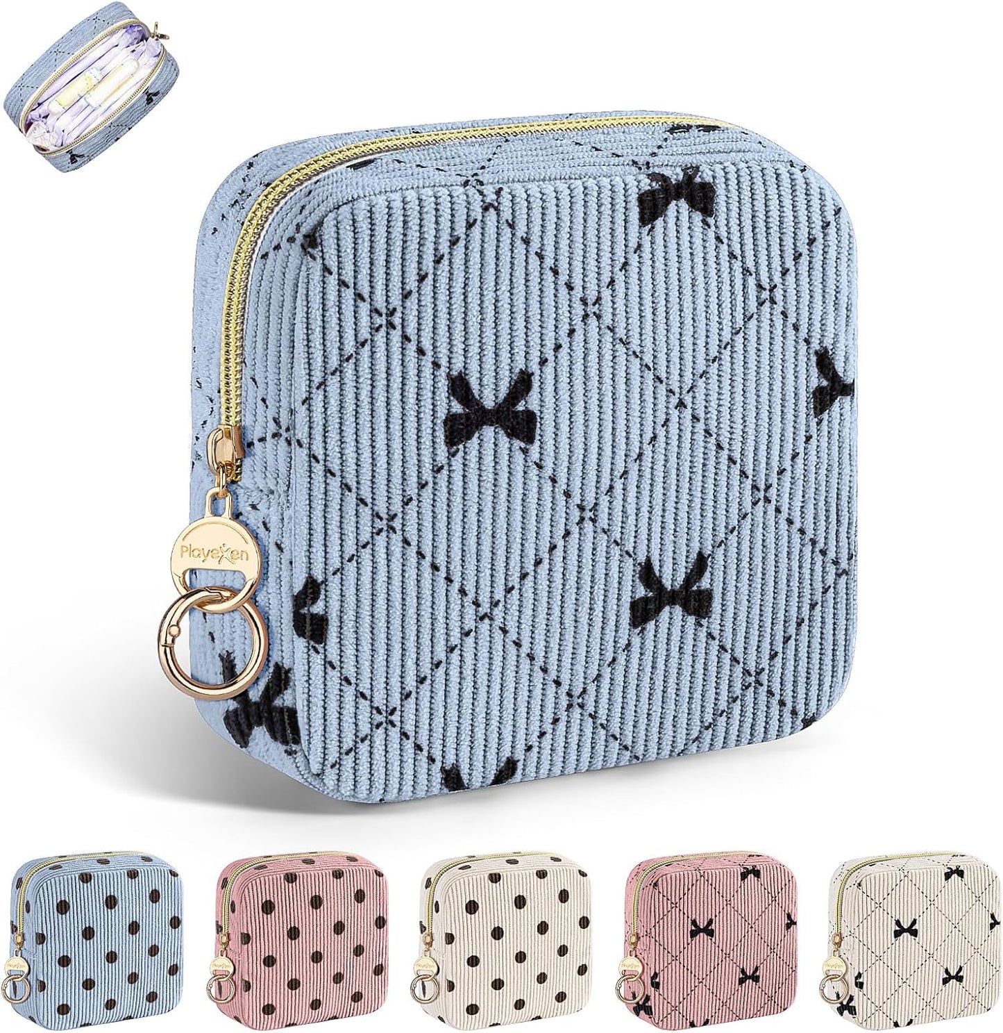 Period Bag for Teen Girls, Corduroy Cute Sanitary Napkin Storage Bag, Menstrual Pad Bag Tampon Holder for Purse
