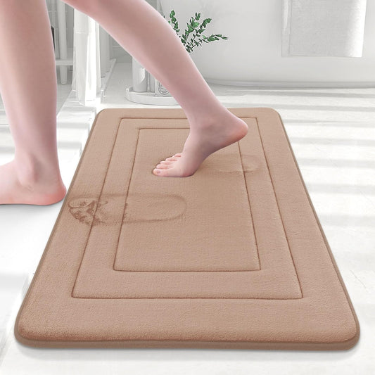 Arotive Memory Foam Bathroom Rug Mat 24x16, Ultra Soft and Absorbent Bath Mat, Machine Wash Dry, Comfortable Bath Rug Carpet for Bathroom Floor, Tub and Shower, Camel