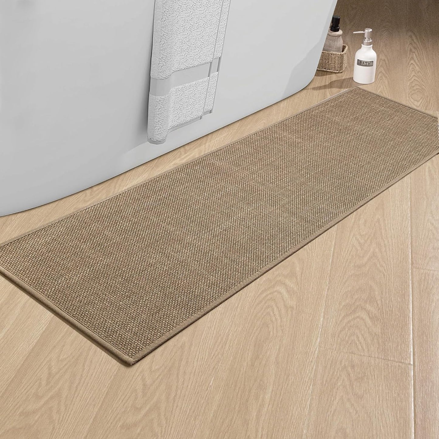 chakme Bathroom Rugs 59x17, Ultra Thin Non Slip Bath Mat Runner Quick Dry Absorbent Bath Mat for Bathroom Floor, (Dark Beige, 59"x17")