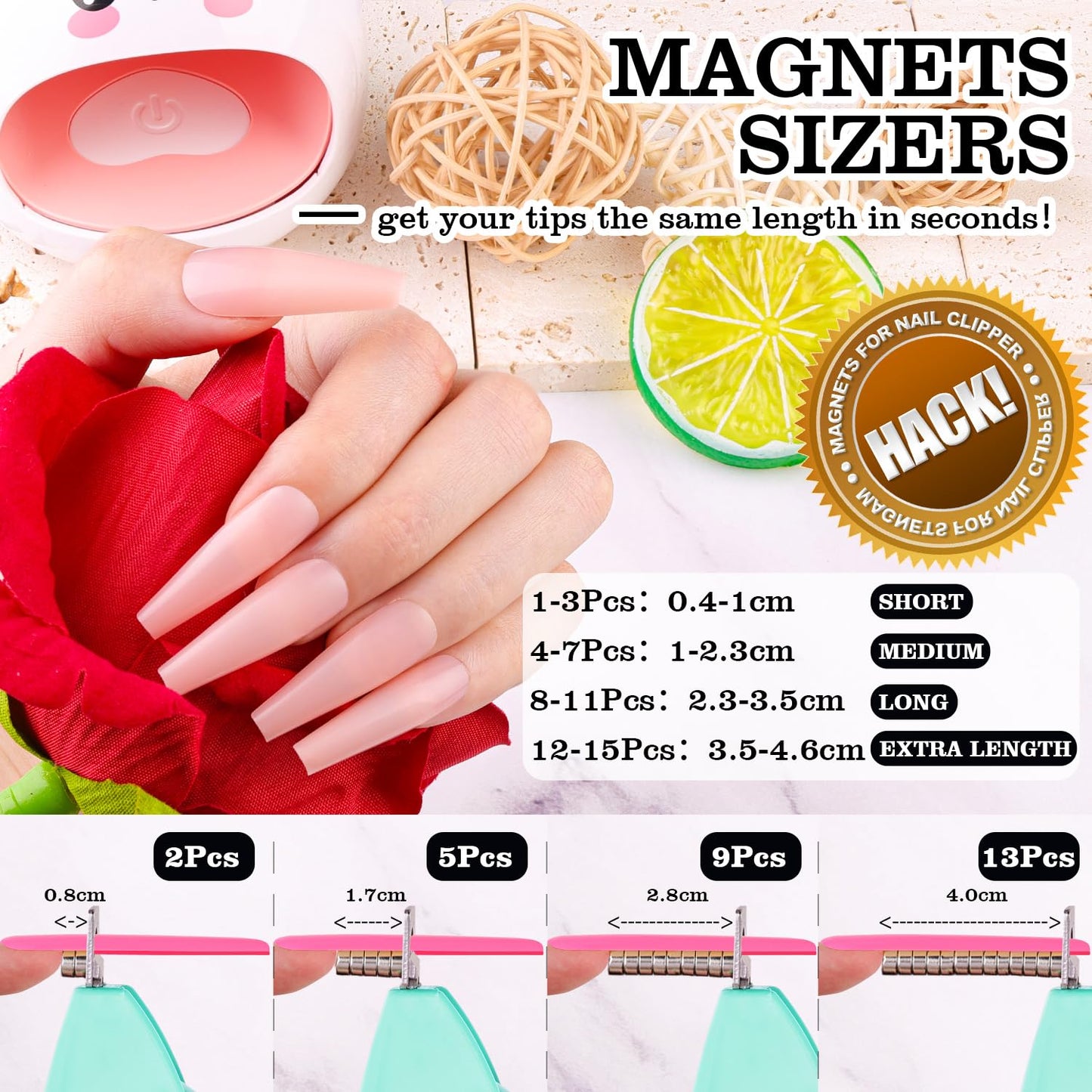 Green Adjustable Nail Clippers with Magnets Sizers for Acrylic Nails, Artificial Fake Nail False Nail Tip Cutter Trimmer Manicure Pedicure Sharp Blade Clip Tool For Salon Home Art Beauty