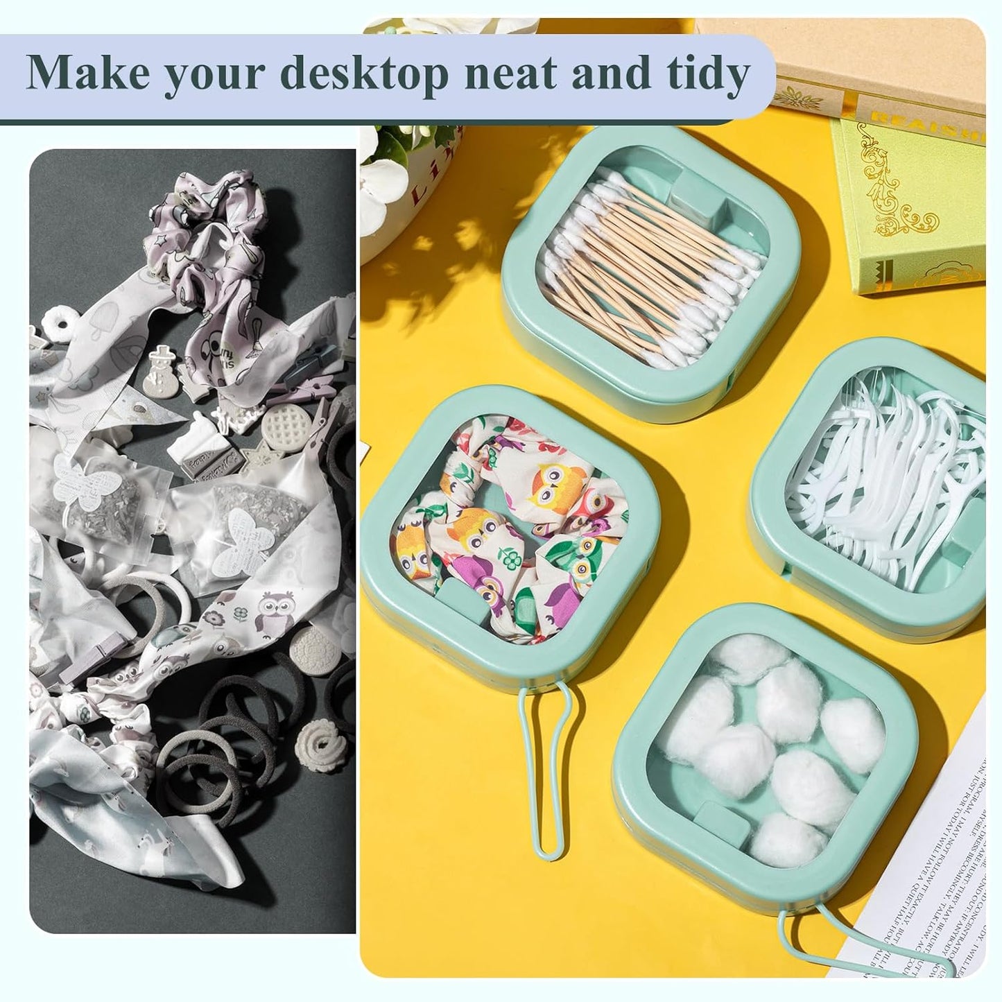 Kathfly 4 Pcs Green Hair Tie Organizer Portable Hair Accessory Storage Containers Stackable Tie Bobby Pin Holder Home Cotton Swab Dispenser Accessories Jewelry Organizer Box