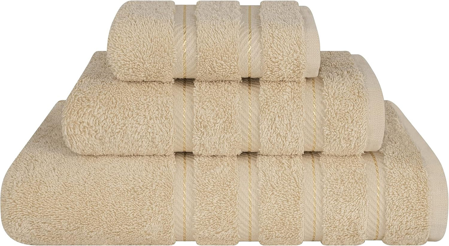 American Soft Linen Premium 3 Piece Towel Set, 1 Bath Towel 1 Hand Towel 1 Washcloth, 600 GSM 100% Cotton Turkish Towels for Bathroom, Beige Towel Set
