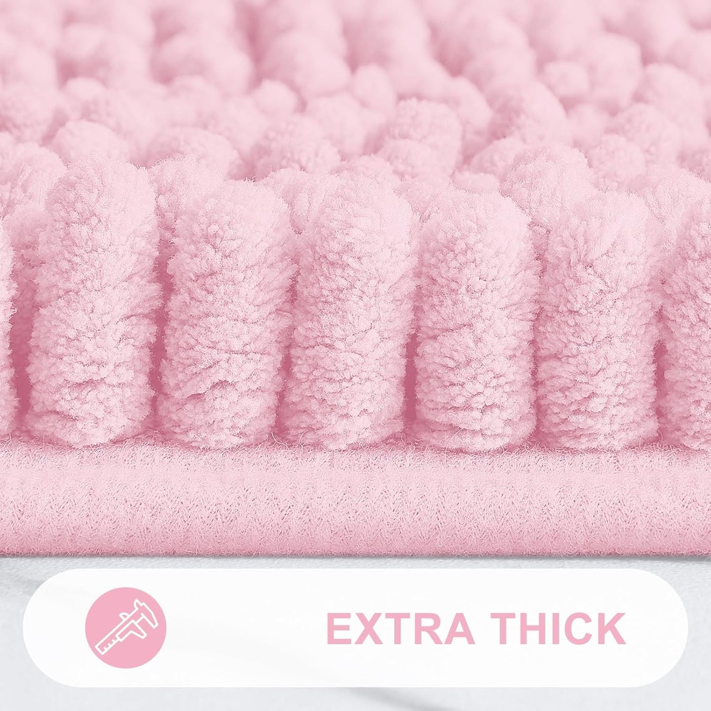 Grandaily Chenille Striped Bathroom Rugs 59x24, Extra Thick and Absorbent Bath Mats, Non-Slip Soft Plush Shaggy Shower Carpet, Machine Wash Dry, Bath Rug for Bathroom, Pink