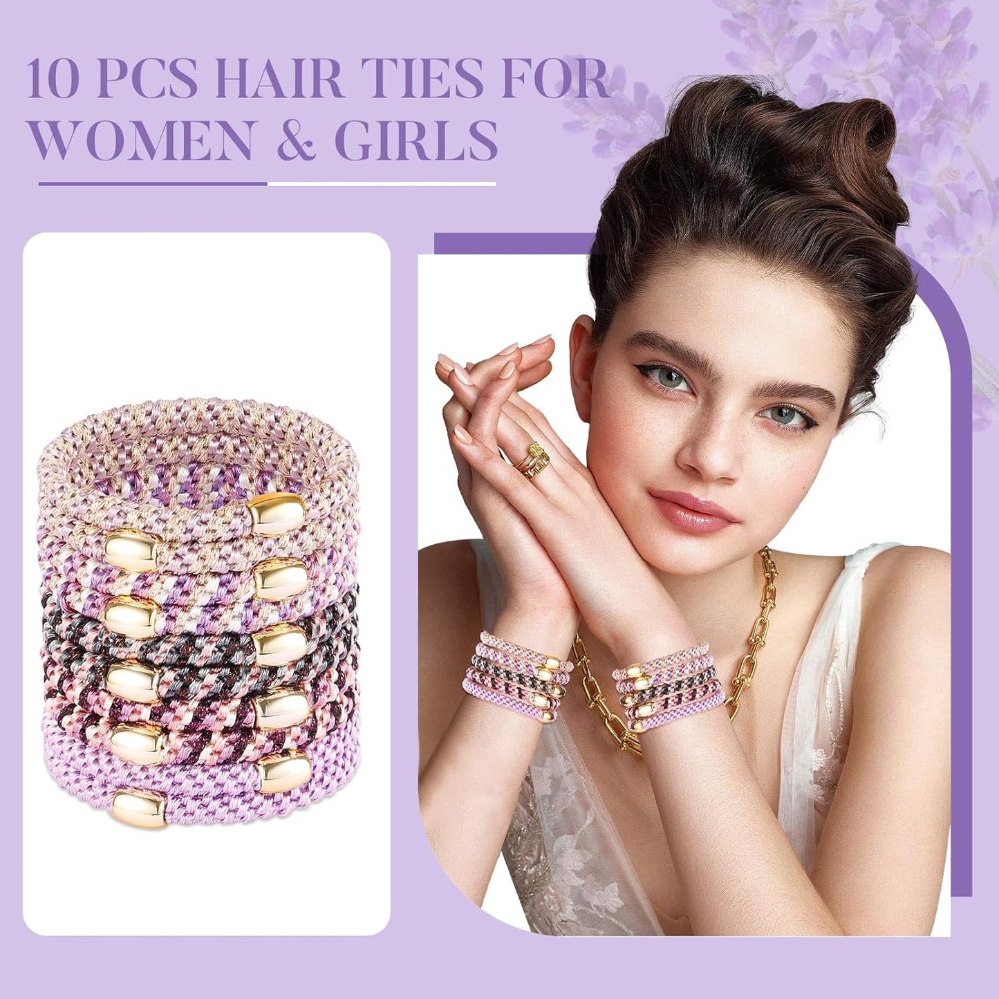 Hair Ties No Damage - 10PCS Ponytail Holders - Elastic Hair Ties for Thick Hair - Braided Hair Bands for Women Girls's Hair - Violet