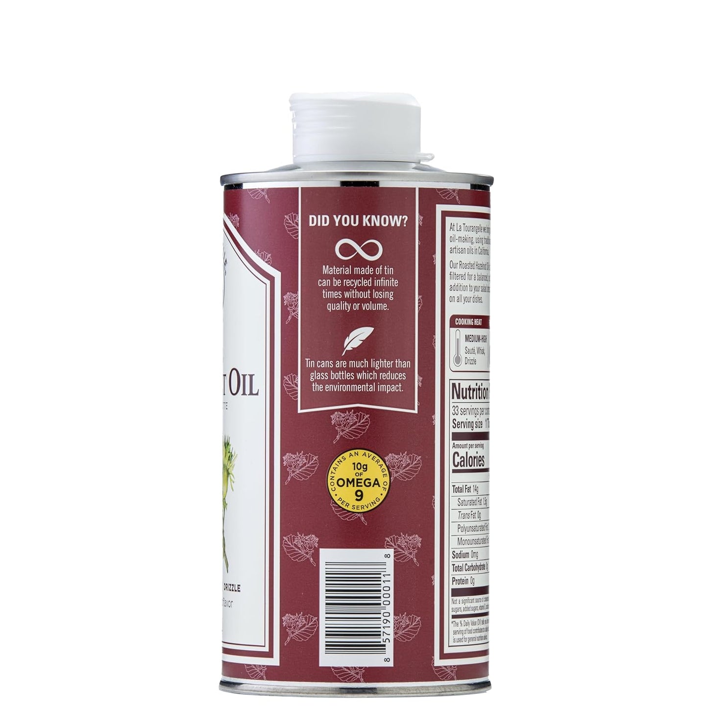 La Tourangelle Roasted Hazelnut Oil, High-Oleic Oil Great for Baking, Stir-Frying, and Vinaigrettes, 16.9 Fl Oz