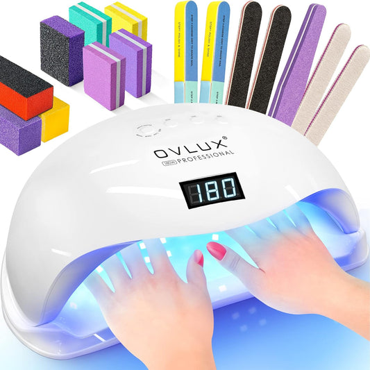 OVLUX 180W UV LED Nail Lamp – Professional Fast Nail Dryer for Gel Polish with 57 LEDs, Auto Sensor, LCD Display, 4 Timer Settings, Cures Fingernails & Toenails, Salon Quality for All Gel Types