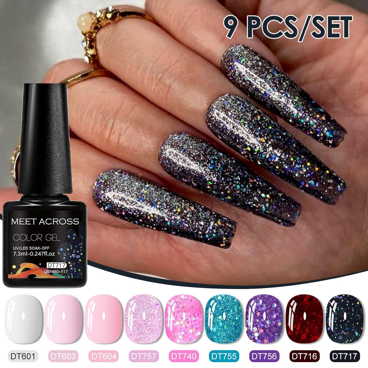 MEET ACROSS 9 Colors Gel Nail Polish + 3PCS Function Gel Nail Polish Kit,Fashion Nail Art Set Design Gifts for Women Manicure Salon (SET20, 12pcs)