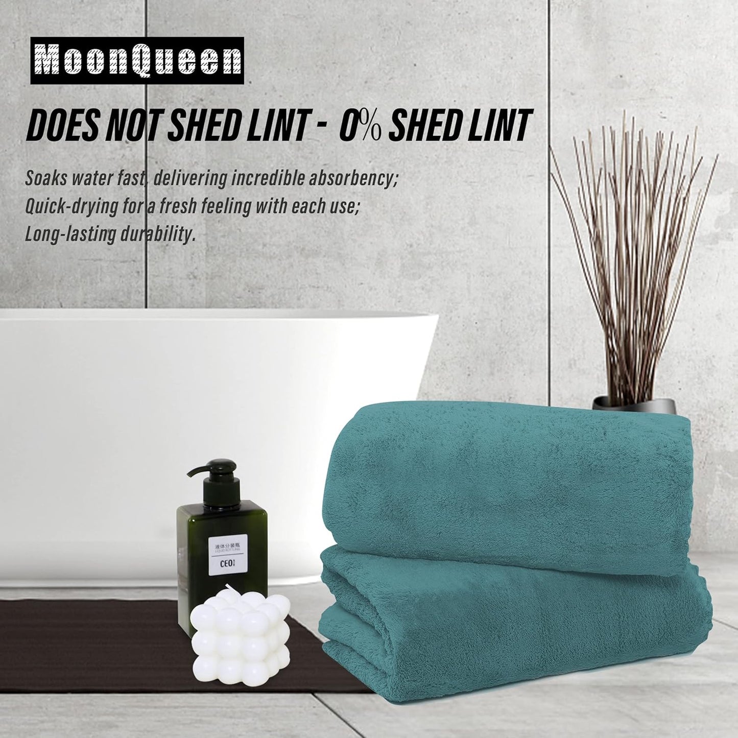 MOONQUEEN 2 Pack Premium Bath Towel Set - Quick Drying - Microfiber Coral Velvet Highly Absorbent Towels - Multipurpose Use as Bath Fitness, Bathroom, Shower, Sports, Yoga Towel (Teal)