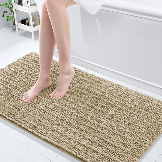 Arotive Luxury Chenille Bathroom Rug Mat, Extra Soft Thick Absorbent Shaggy Bath Rugs, Non-Slip Machine Wash Dry, Plush Bath Mats for Bathroom, Shower and Tub, 60x24, Beige