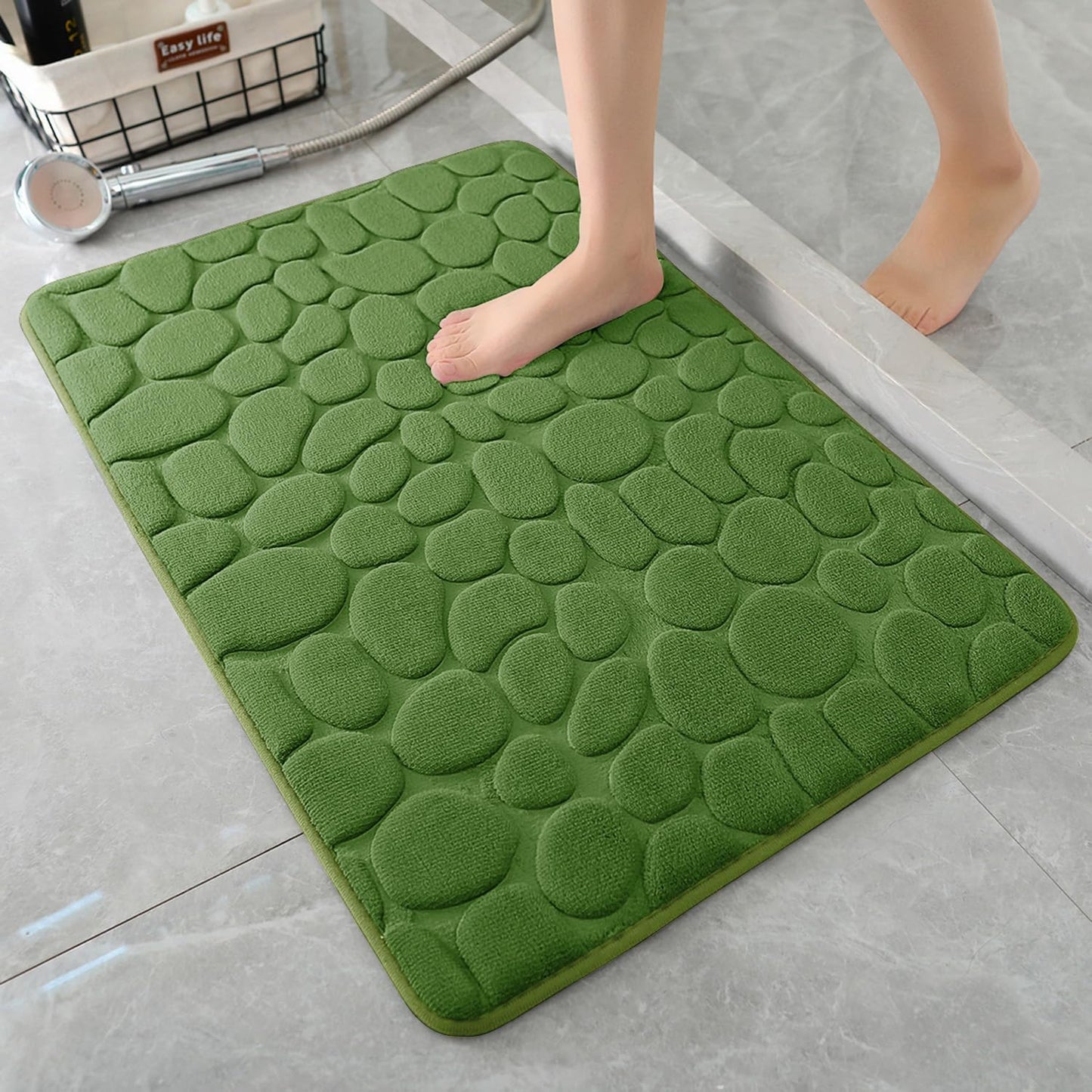 YIHOUSE Memory Foam Bath Mat Cobblestone Bathroom Rugs Super Water Absorbent Bath Mats for Bathroom Machine Washable Bath Rugs(20 x 47,Green)