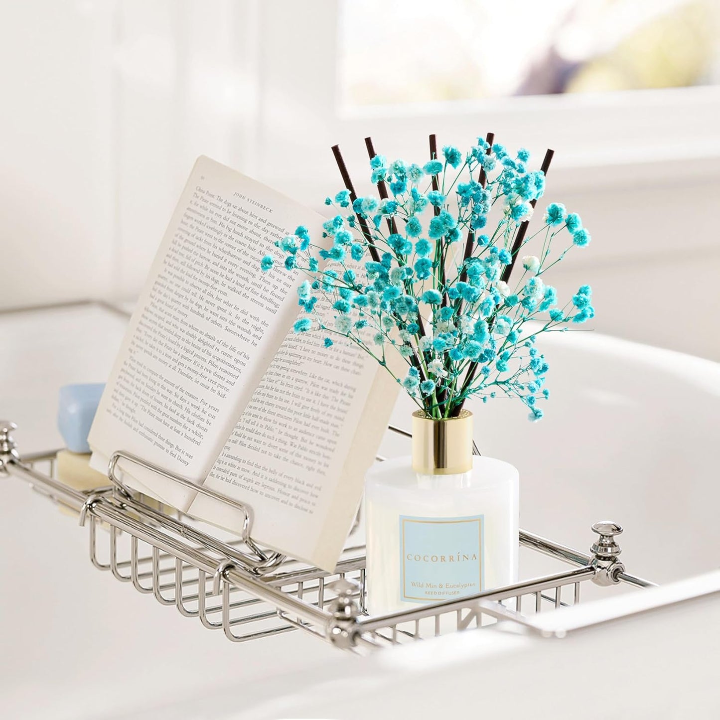 COCORRÍNA Reed Diffuser - Wild Mint & Eucalyptus 6.7 Fl.oz Reed Diffuser Set with Sticks & Preserved Baby's Breath, Reed Diffuser for Home Bathroom Shelf Decor