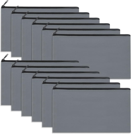 12 Pieces Cotton Canvas Makeup Bag, Multipurpose Cosmetic Bag with Zipper Travel Toiletry Pouch, Blank DIY Craft Bag (Grey, S)