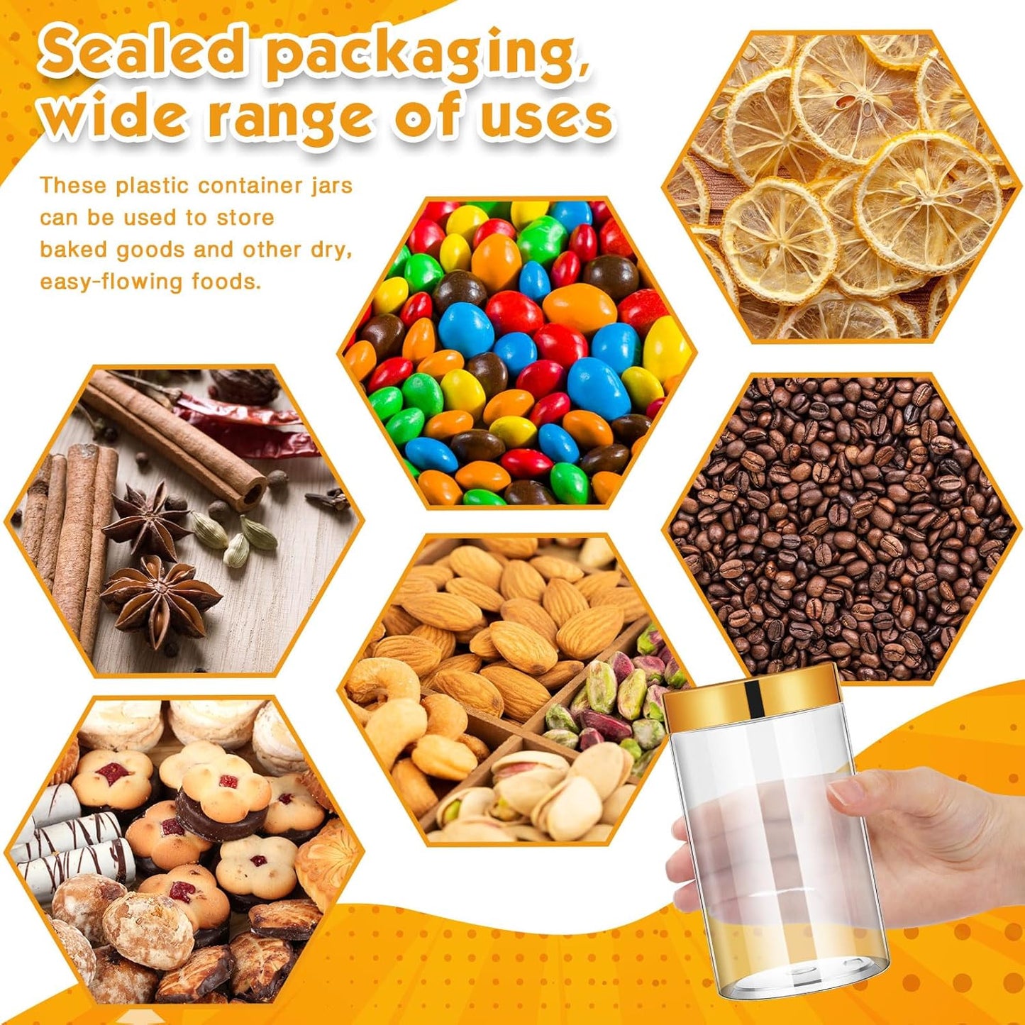 SATINIOR 12 Pack 12 oz Plastic Container Jars with Lids Round Clear Travel Cosmetic Container Slime Jars for Toiletries, Lotion, Cream, Ointments, Makeup, Rhinestone, Samples, Kitchen Storage(Gold)