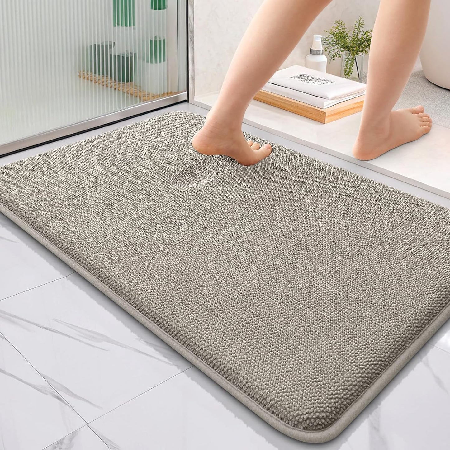 OLANLY Thick Memory Foam Bath Mat Rug 36x24, Extra Soft Absorbent Bathroom Rug, Quick Dry Bath Mats, Non-Slip, Machine Washable Carpet for Bathroom, Tub and Shower, Home Decor Accessories, Warm Taupe