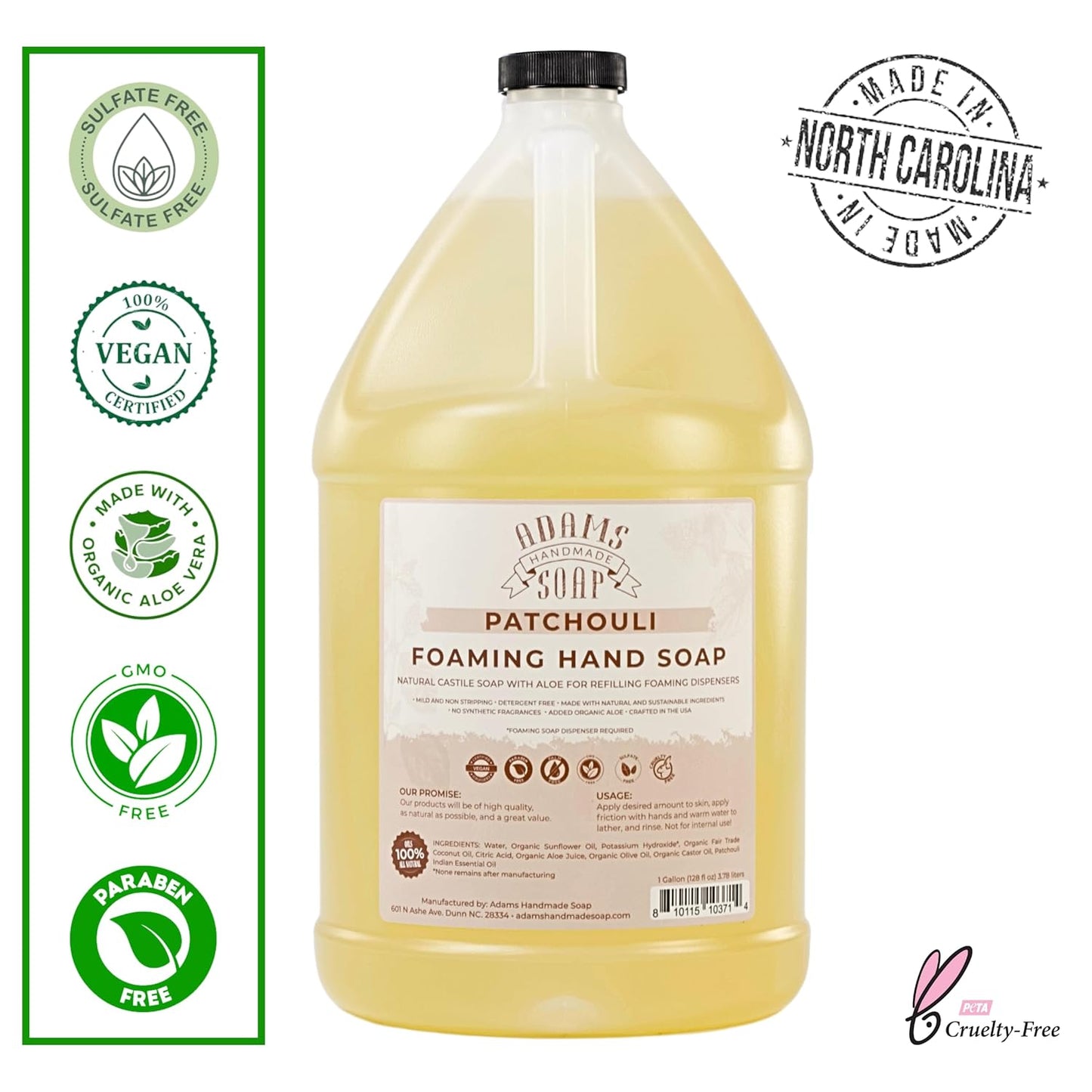 Adams Handmade Soap Liquid Foaming Soap 1 Gal - Patchouli