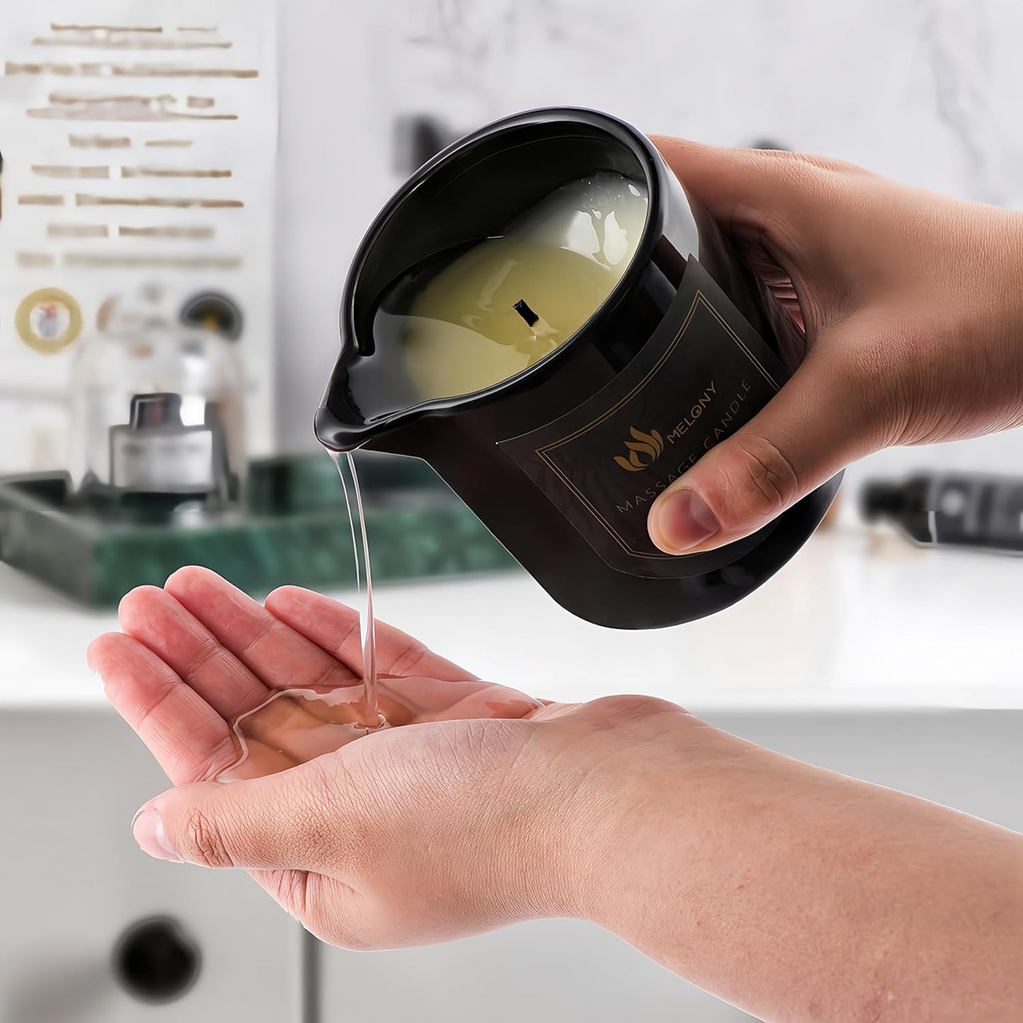 MELONY Massage Oil Candle for Pure Relaxation- 8.1 oz- Moisturizing Essential Oil Body Massage Candle for Home Spa- Amazing Gift for Women & Men (Verbena & Patchouli)