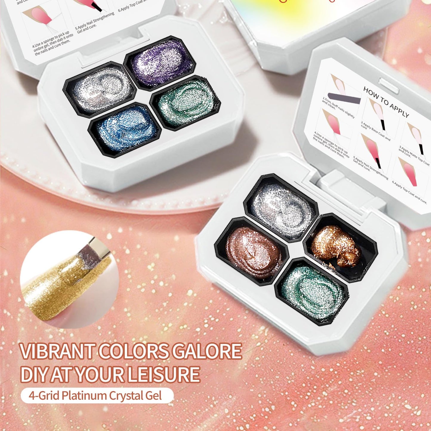 4 Colors Set Ombre Gel Nail Polish,Ombre Pigment Palette for Nail with 20Pcs Nail Sponges for 3d Gel Nail Art in Salon or Home Use (OMBER5)