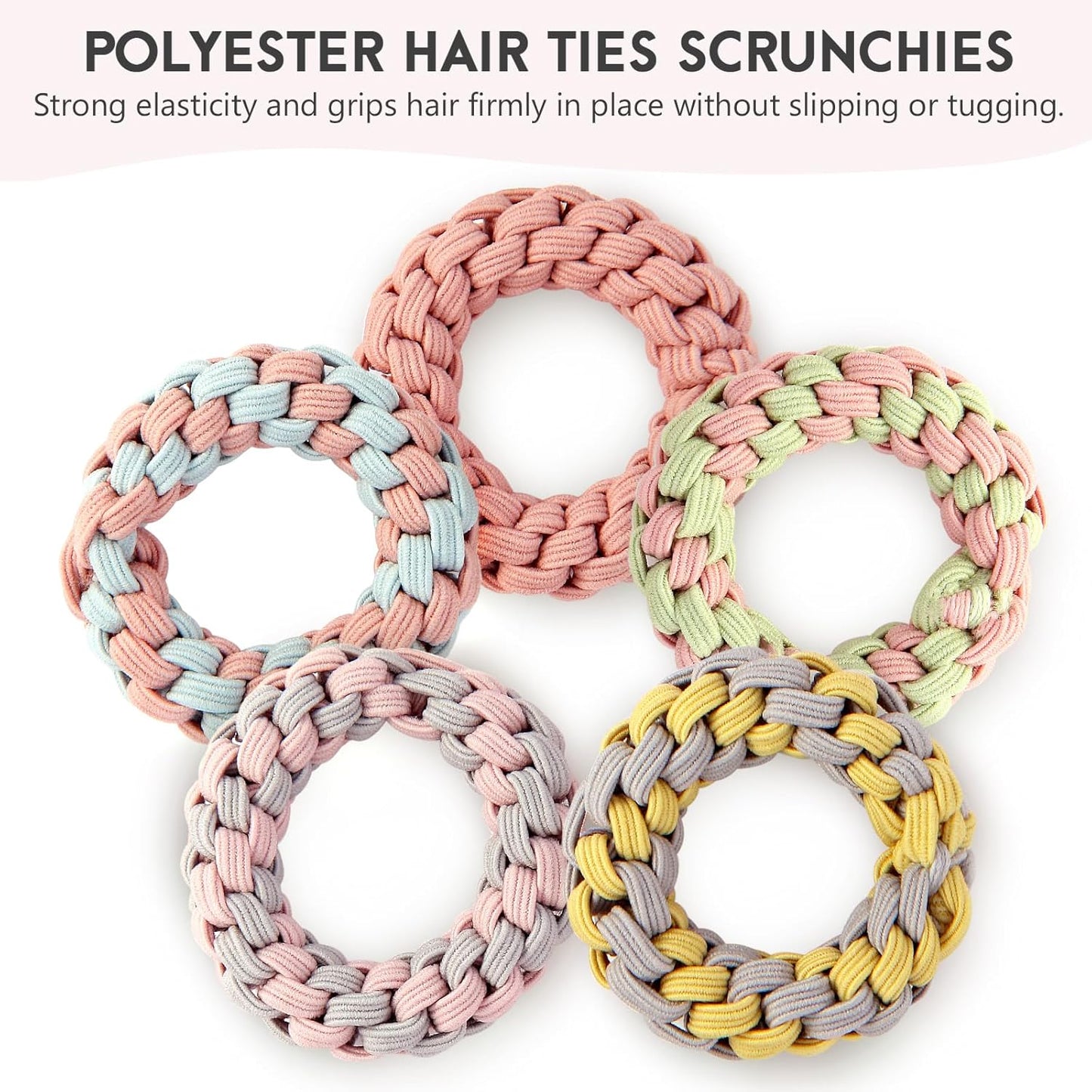 Youxuan Elastic Hair Ties for Women - No Damage, No Slip, No Pull Hair Bands - Comfortable Handmade Braided Polybands for Girls - 10-Pack Morandi Color Polyester Scrunchies
