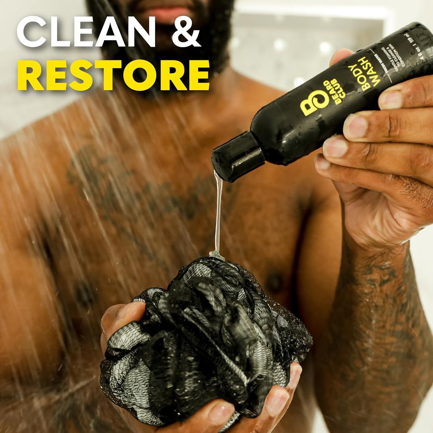 The Beard Club Fresh Water Body Wash: Invigorating All-in-One Shower Gel for Men, Deep Cleansing & Moisturizing Formula, Sulfate-Free, with Natural Essential Oils, 4 fl oz