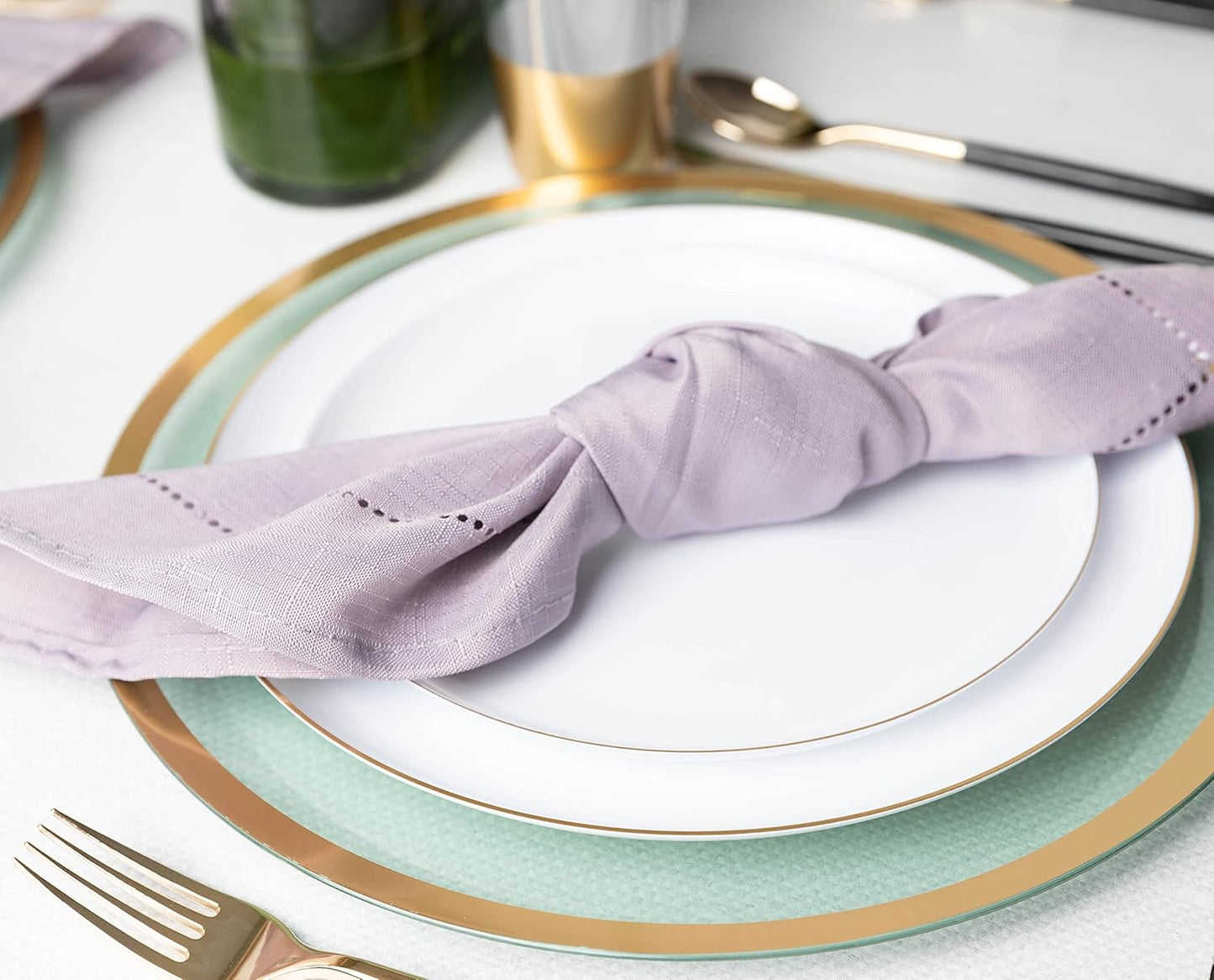 PLASTICPRO [30 Pack 8.6''] White Plastic Party Plates With Gold Rim Edge Collection Premium heavyweight Elegant Disposable Tableware Dishes