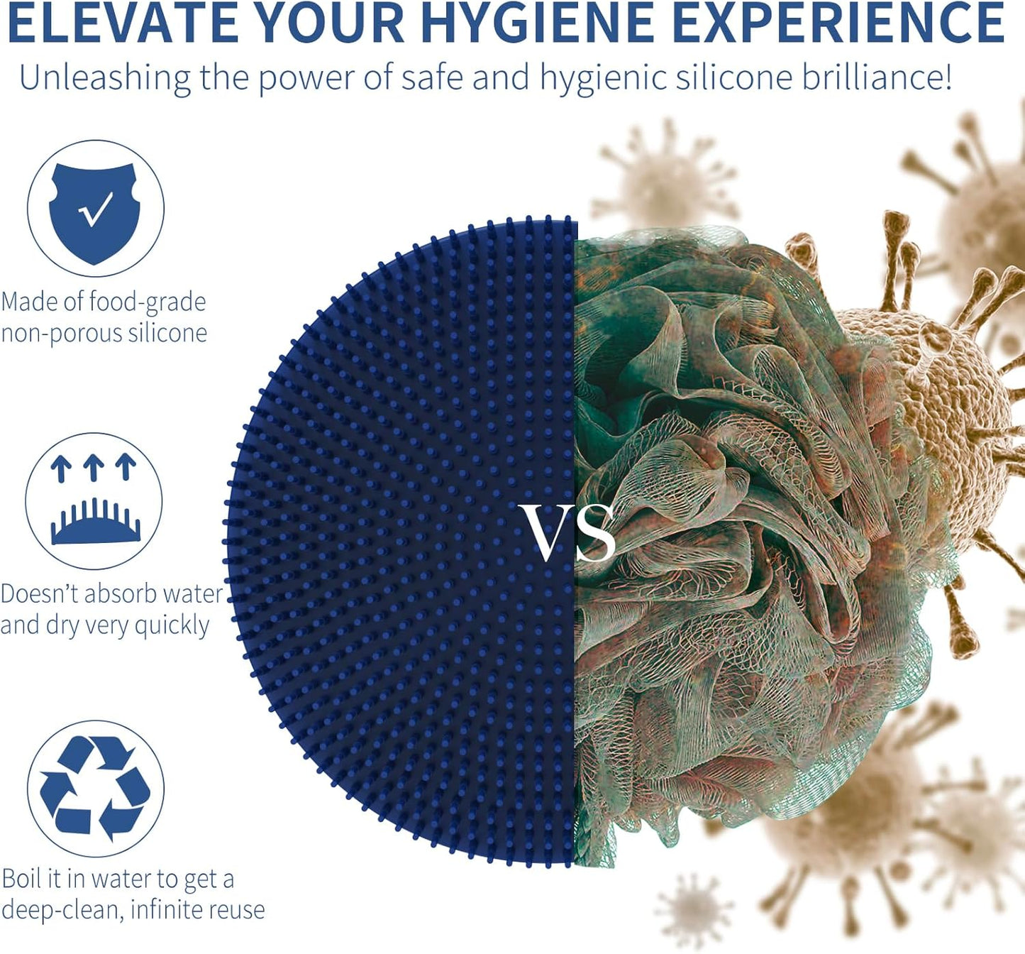 Silicone Body Scrubber, BEAUTAIL Shower Bath Scrubber, More Hygienic Than Traditional Loofah, Lather Nicely, Long Lasting, Gentle Exfoliating Brush for Women Men Baby Sensitive Skin, 1 Pack, Blue