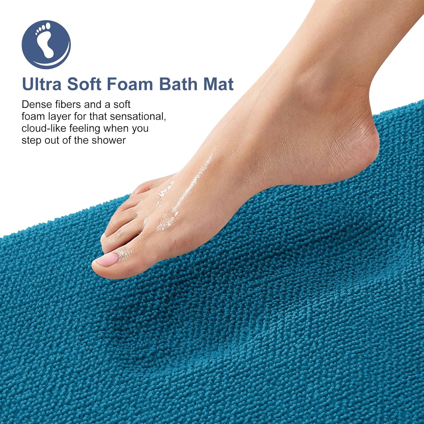 OLANLY Thick Memory Foam Bath Mat Rug 36x24, Extra Soft Absorbent Bathroom Rug, Quick Dry Bath Mat, Non-Slip, Machine Washable Carpet for Bathroom, Tub and Shower, Home Decor Accessories, Peacock Blue