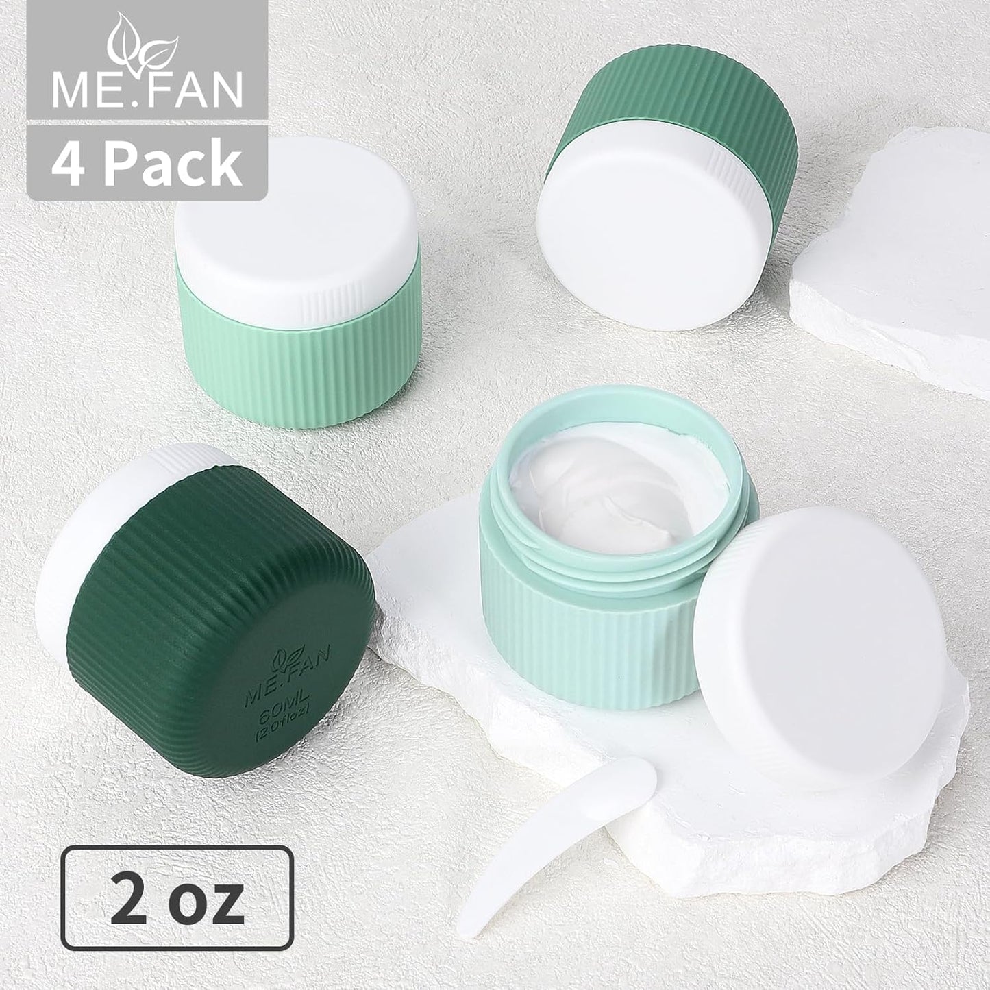 ME.FAN Travel Containers for Toiletries, TSA Approved 2 oz Silicone Cream Jars, Leak-proof Journey Containers, Trip Accessories with Lid for Cosmetic Face Hand Body Cream 4 Pack White Lid Blue
