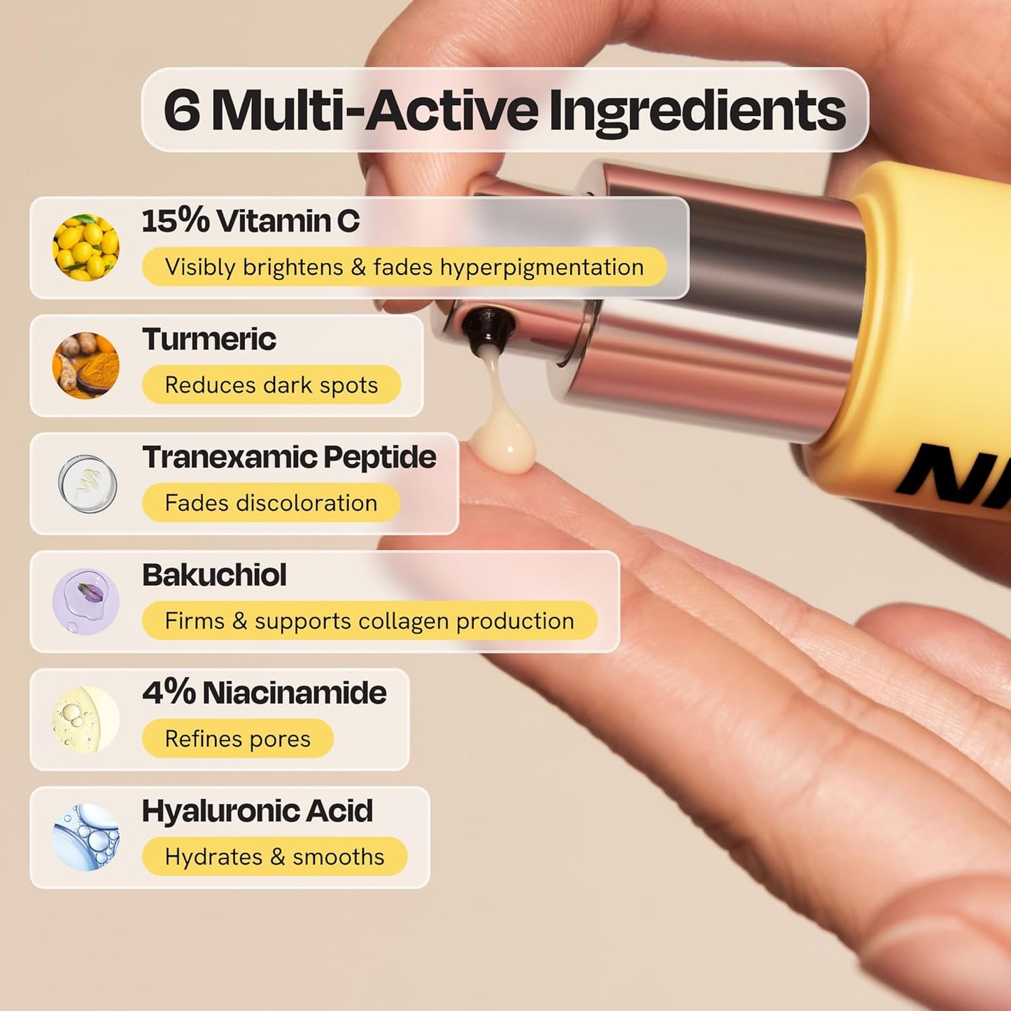 Gleamin Superactive Vitamin C Serum for Face with 15% Vitamin C, Niacinamide, Bakuchiol & Hyaluronic Acid – Skin Brightening Facial Serum for Women & Men – Dark Spot Remover & Radiant Glow – 1 fl oz