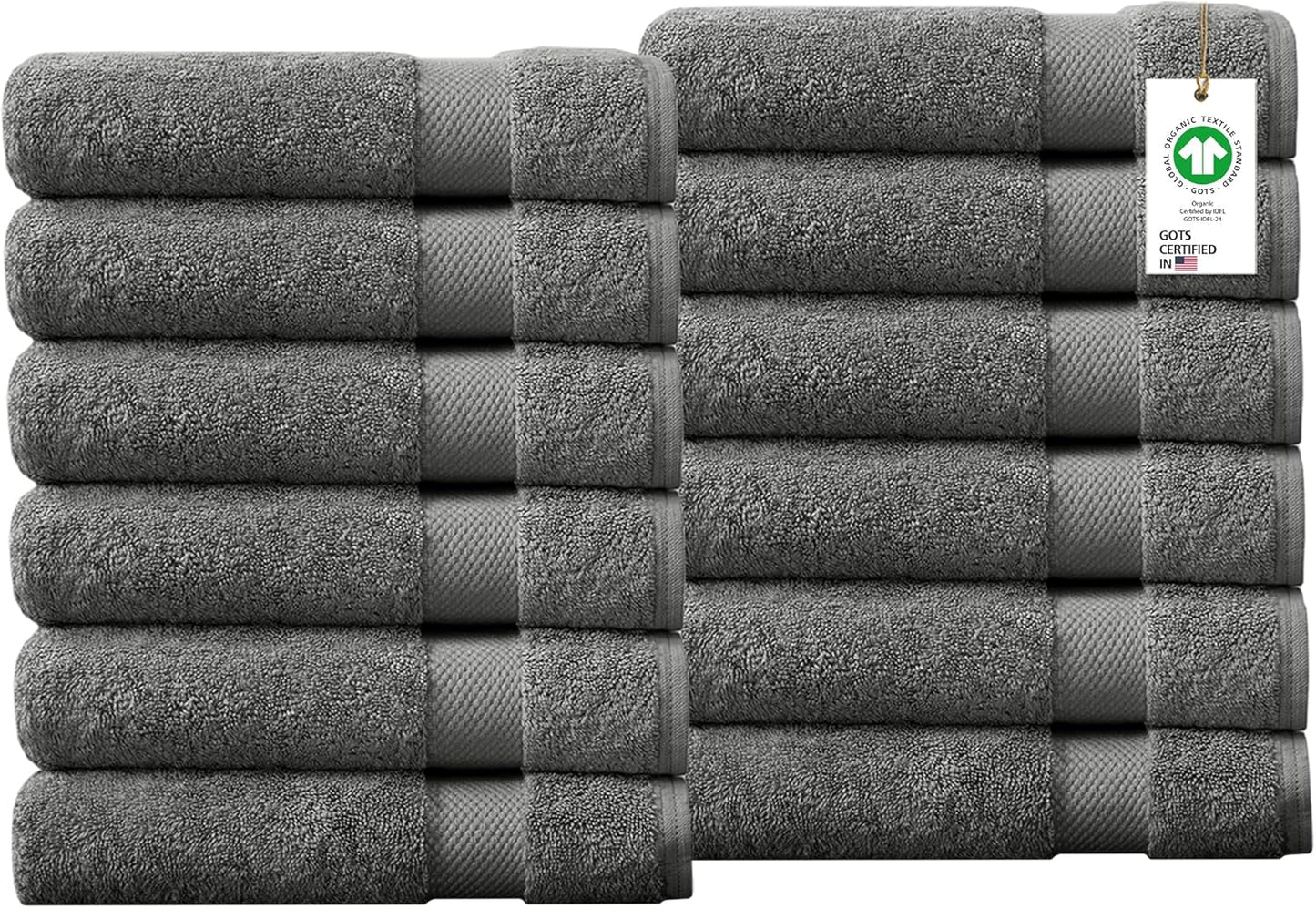 Delara 100% Organic Cotton Towels 650 GSM Plush Feather Touch Quick Dry Bath Towel, Pack of 12 GOTS Certified, Oeko-Tex Green Certified, Organic Cotton Bath Towel, 30"X58"