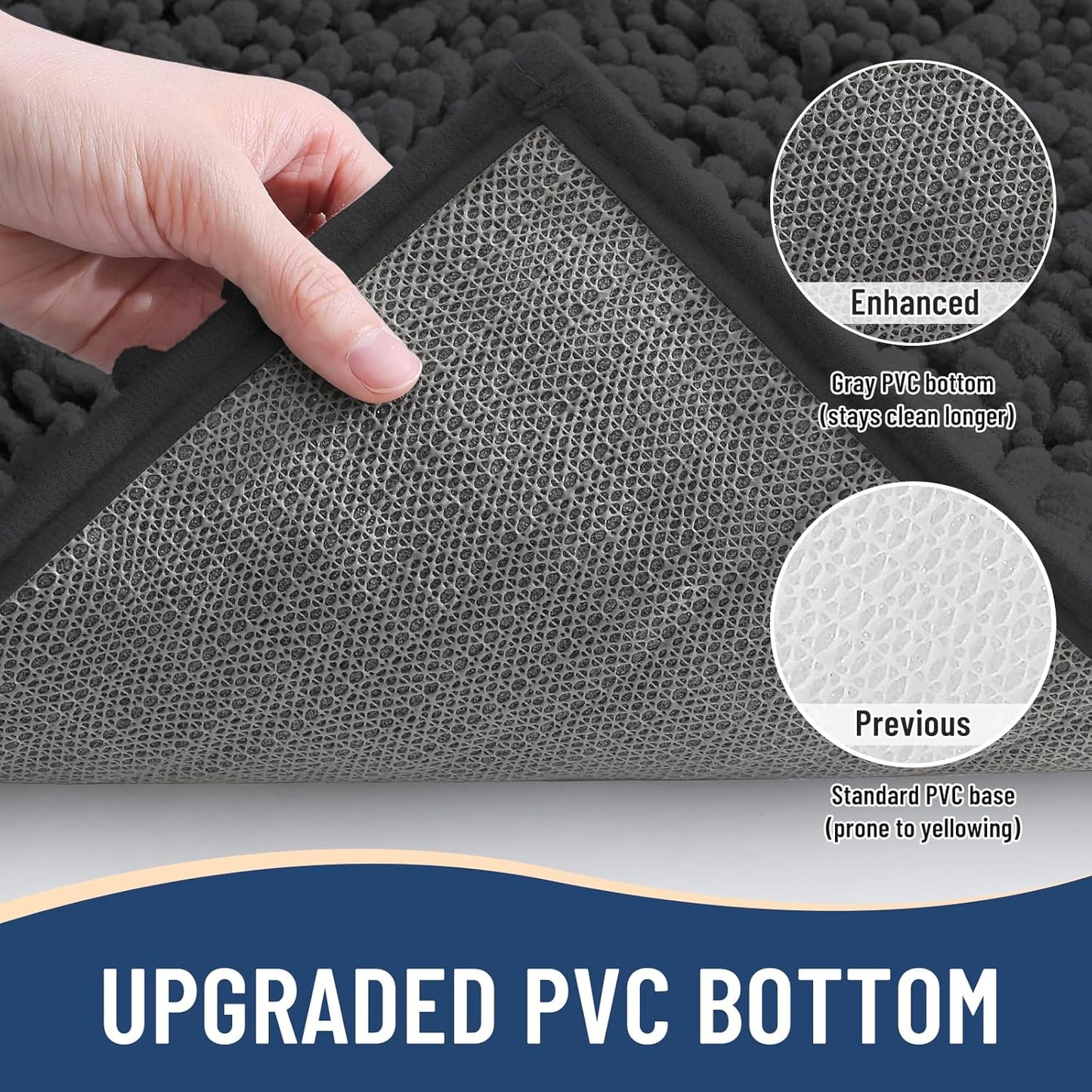 Arotive Luxury Chenille Bathroom Rug Mat, Extra Soft Thick Absorbent Shaggy Bath Rugs, Non-Slip Machine Wash Dry, Plush Bath Mats for Bathroom, Shower and Tub, 60x24, Dark Grey