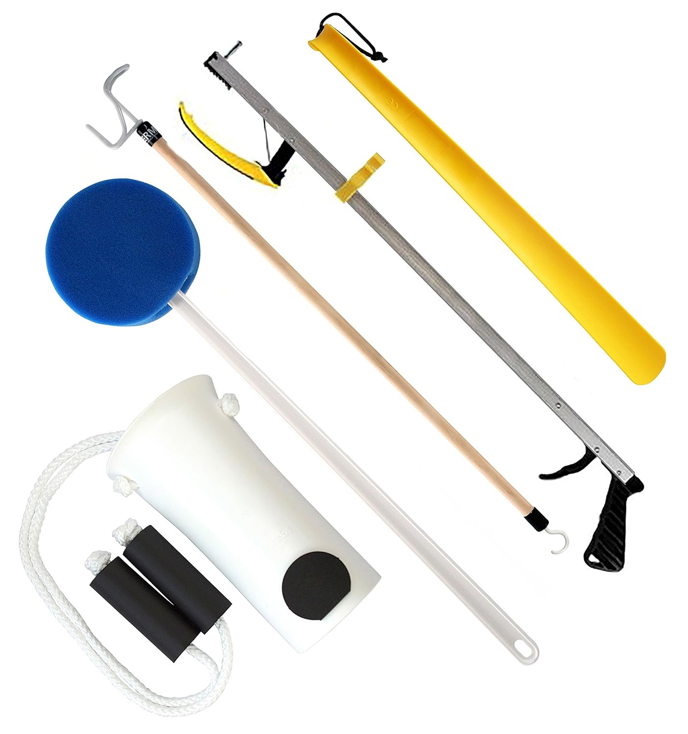 RMS Deluxe 5-Piece Hip Knee Replacement Kit - Ideal for Recovering from Hip Replacement, Knee or Back Surgery, Mobility Tool for Moving and Dressing (32 Inch Reacher)