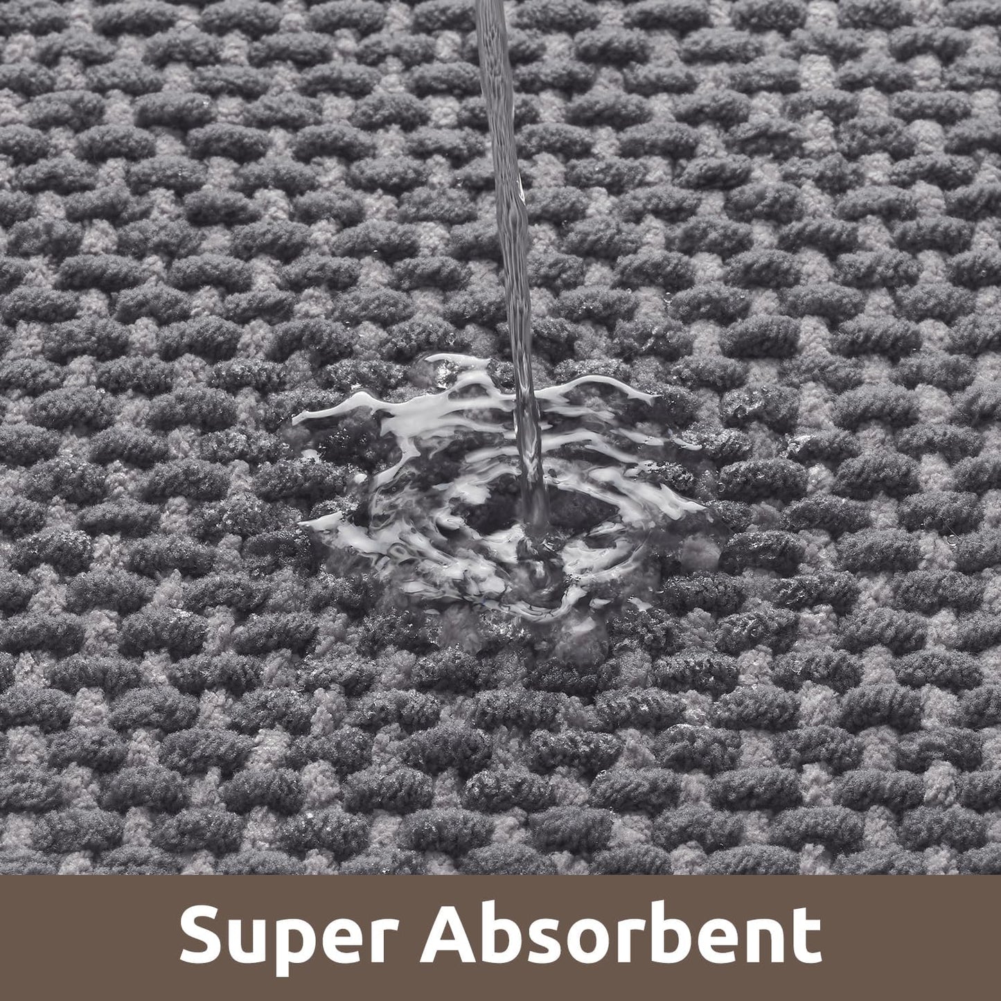 AMOAMI Chenille Bath Mat Super Absorbent Bathroom Mat Quick Dry Low Pile Bath Mats for Bathroom Washable Rubber Backed Bathroom Runners Fit Under Door, Front of Bathtub, Darkgrey&LIGHTGREY 17"x59"