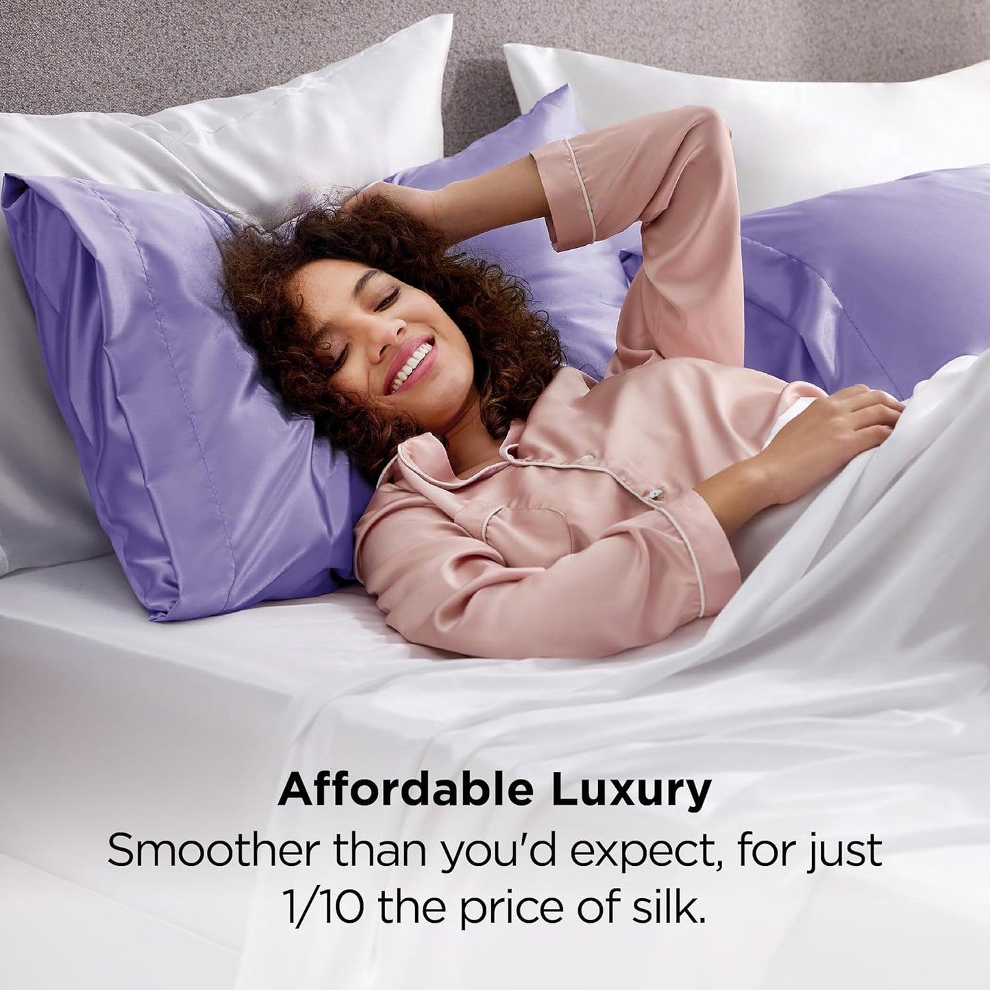 Bedsure Satin Pillowcase for Hair and Skin Queen - Lilac Silky Pillowcase 2 Pack with Envelope Closure, Similar to Silk Pillow Cases, Gifts for Women Men, 20x30 Inches, 2pcs