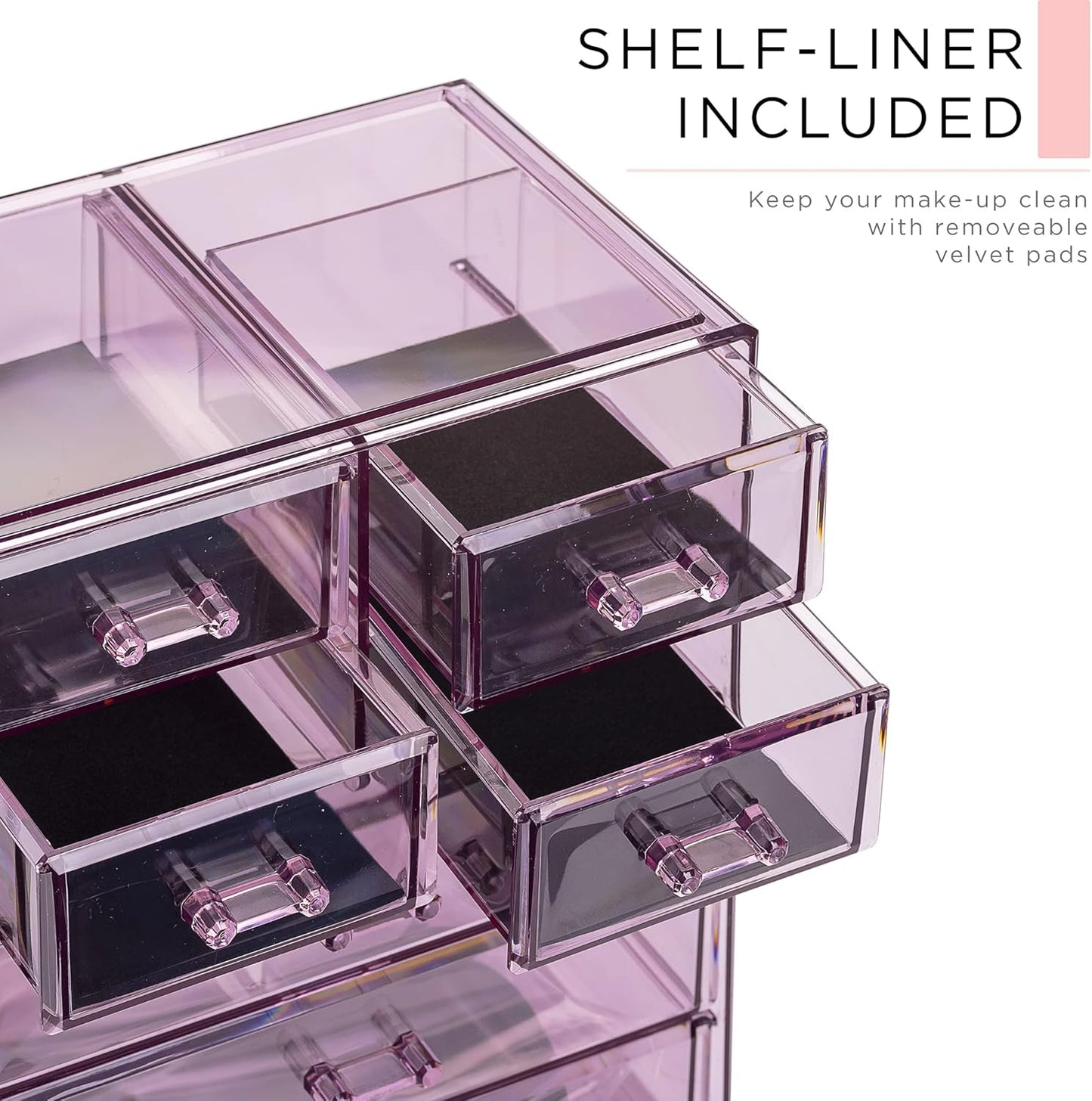 Sorbus Clear Cosmetic Makeup Organizer - Make Up & Jewelry Storage, Case & Display - Spacious Design - Great Holder for Dresser, Bathroom, Vanity & Countertop (3 Large, 4 Small Drawers) [Purple]