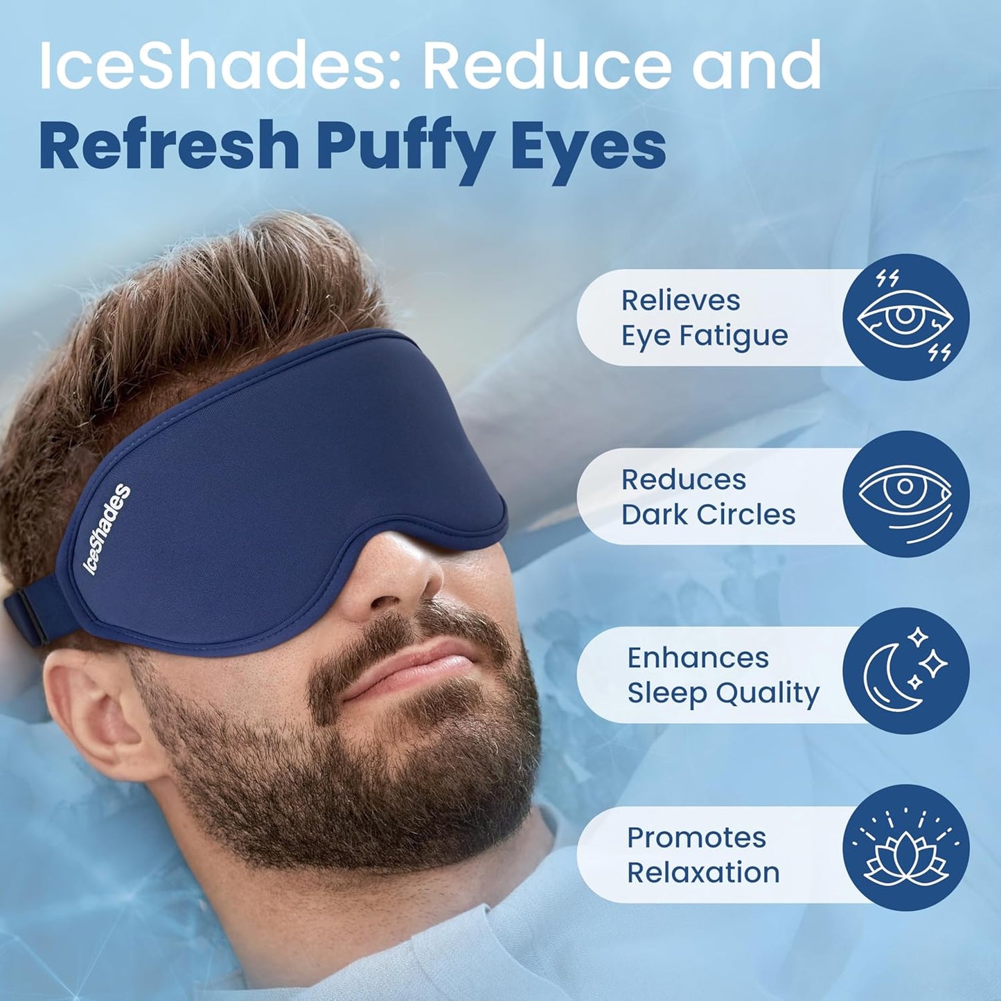 IceShades Cooling Gel Eye Mask for Migraine Relief, Tension & Hangover Migraine Mask, Cold Compress for Headache Dark Circles Tired Puffy Eyes, Reusable Ice Pack for Sleeping, Blue