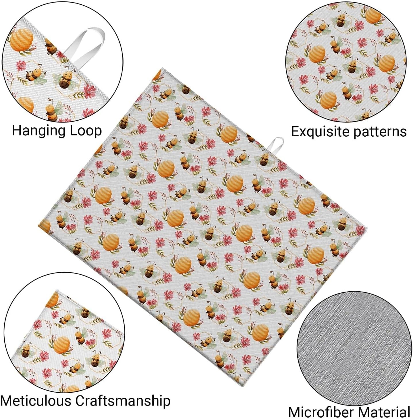Dish Drying Mat For Kitchen Counter, Cute Bee Honeycomb Microfiber Absorbent Dish Drainer Rack Pad Reusable Large 18x24in Drying Mat