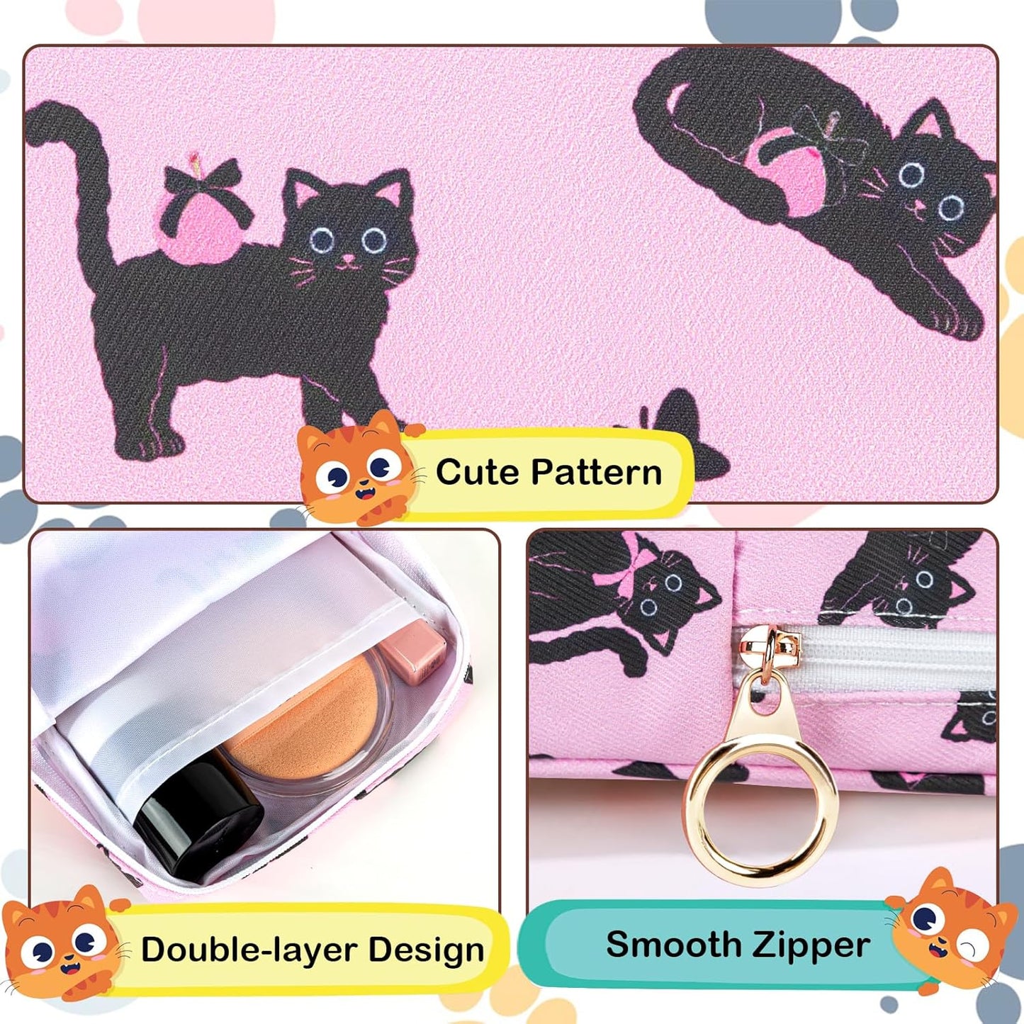 Tampon Holder for Purse, Canvas Period Bag Sanitary Napkin Storage Bag for Girls Womens, Portable Feminine Emergency Pad Period Pouch(Bow-Tie Wink Cat)