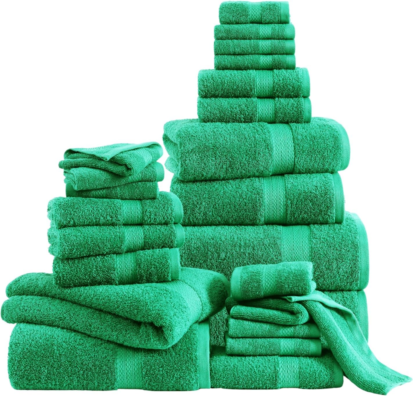 Lane Linen 100% Mercerized Cotton Bathroom Towel Set - 24 Pcs - RingSpun, Quick Dry, Ultra Soft & Absorbent - 2 Bath Sheets, 4 Fingertip, 4 Bath, 6 Hand Towels, 8 Washcloths - Fade Resistant - Emerald