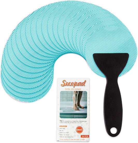 Non-Slip Bathtub Stickers, 24 PCS Safety Bathroom Tubs Showers Treads Adhesive Decals Scraper (Blue)