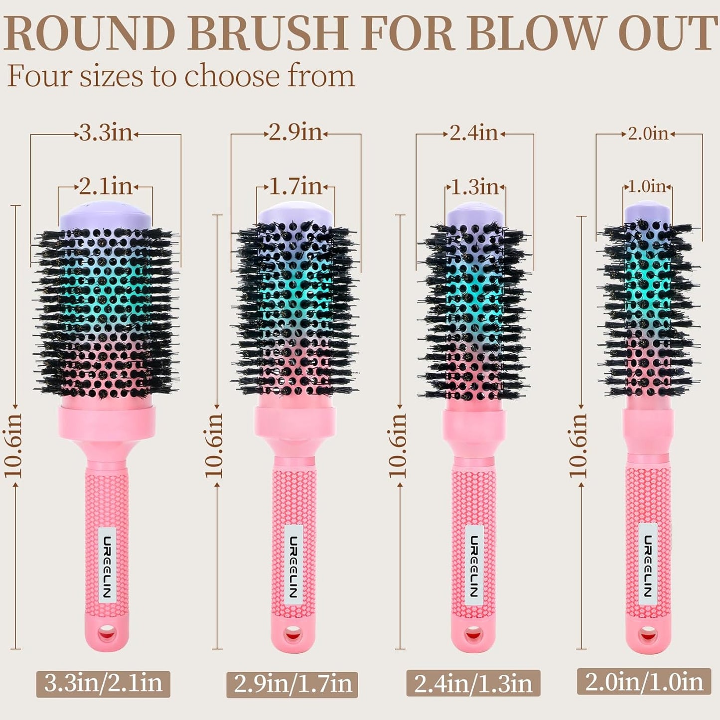 Round Brush for Blow Out - 1.7 Inch Nano Thermal Ceramic & Ionic with Boar Bristles - Salon Blow Drying Hair Brush for Drying,Volumizing, Curling, Shine & Smooth Styling