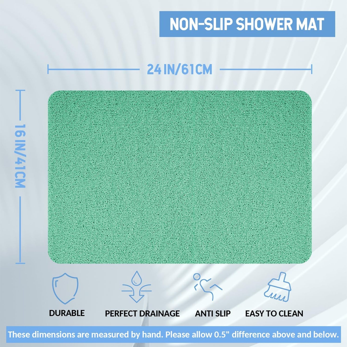 Non-Slip Bathtub Mat, 2 Pack Anti Slip Shower Mat, Fast Drying Bathtub Mats, Foot Scrubber Mat, Anti Slip Mat for Tub, Floor, Bathroom, Kitchen, Home, Hotel (Light Green 24"×16"+24"×16")