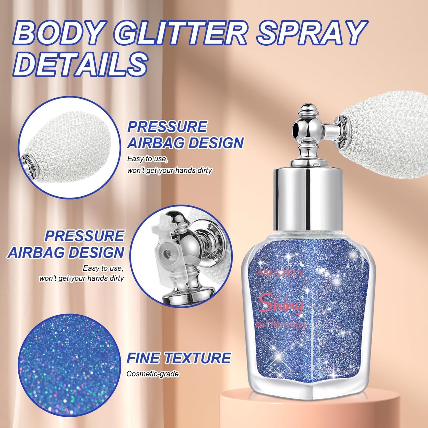 Hair and Body Glitter Spray, Shimmering Powder Sparkle Powder Makeup, Glitter Loose Sparkle Makeup for Body Highlighter,Festival Prom Rave Accessories (Blue)