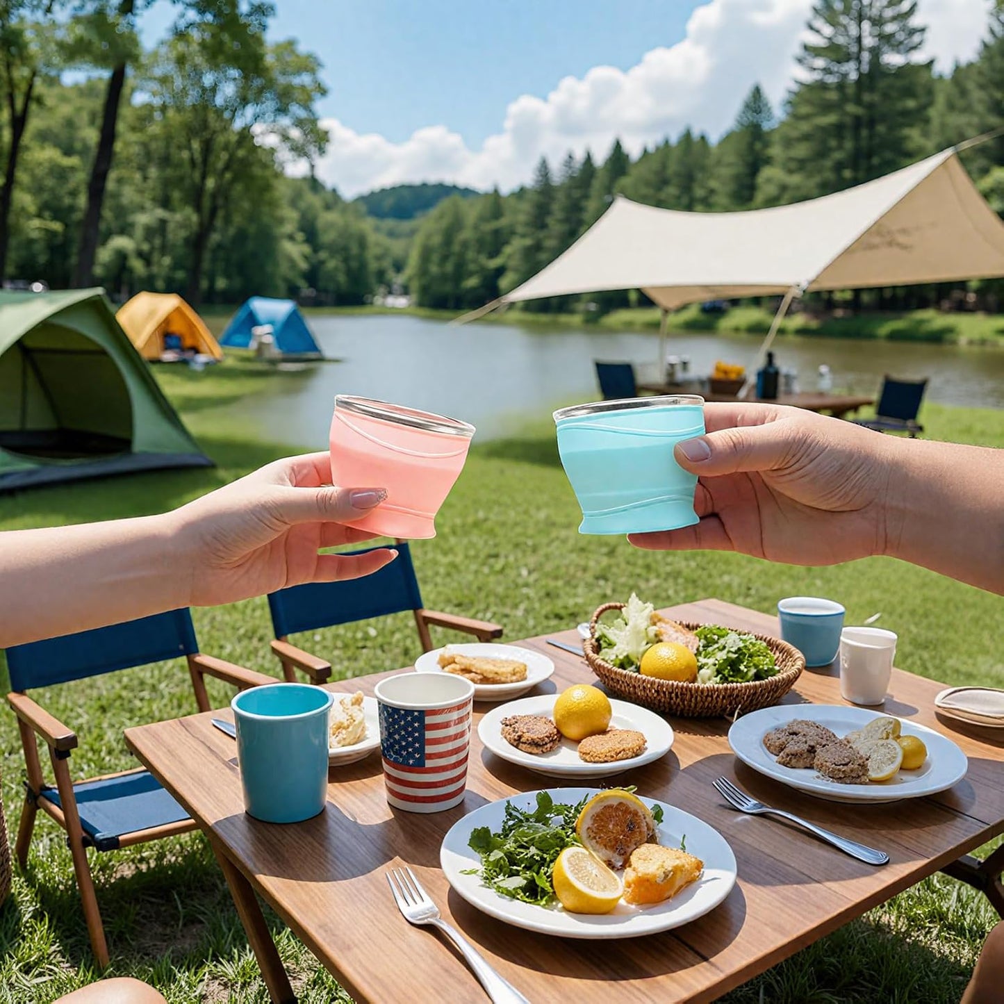 Collapsible Water Cup 6oz/180ml - Collapsible Cup - Silicone Collapsible TravelCup - Silicone Folding Camping Cup with Lids - Foldable Drinking Cup - for Travel, Camping, Hiking, Outdoor Sports