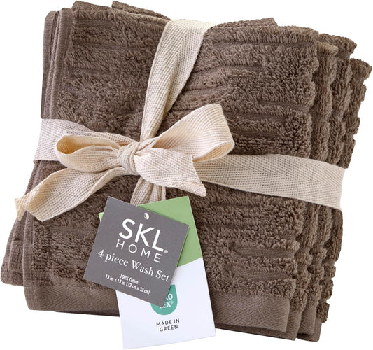 SKL Home CloudSoft Cotton Luxury 4 Pc Wash Set for Bath & Gift, Mink Brown