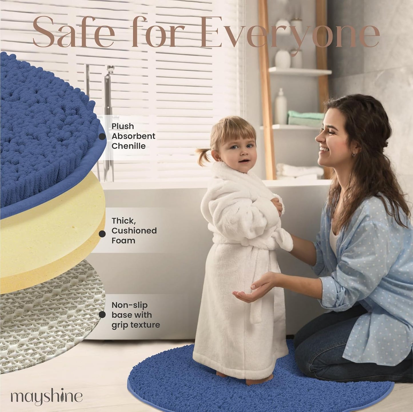 MAYSHINE Round Area Rug Set for Bathroom | Soft Plush Chenille Bath Mat, Water Absorbent Non-Slip Bathroom Rug | Washable Shag Carpet for Shower, Bedroom, or Home Décor | 36"x36" (Round) | Dark Blue